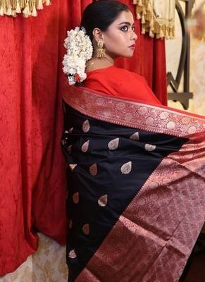 black hand woven katan silk blend zari woven all seasons sarees 4