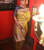 green hand woven katan silk blend saree