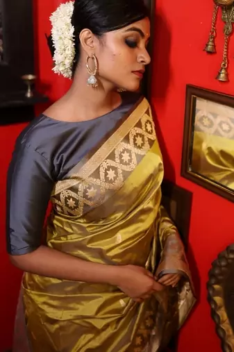 green hand woven katan silk blend zari woven all seasons sarees