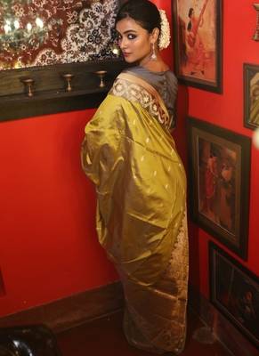 green hand woven katan silk blend zari woven all seasons sarees 4