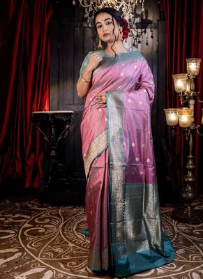 multicolor hand woven katan silk blend zari woven all seasons sarees 1