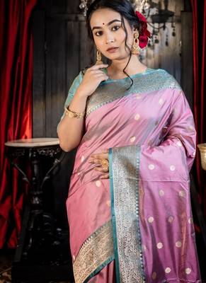 multicolor hand woven katan silk blend zari woven all seasons sarees 2