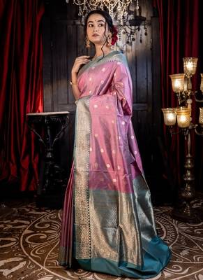 multicolor hand woven katan silk blend zari woven all seasons sarees 3