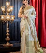 green hand woven katan silk blend saree