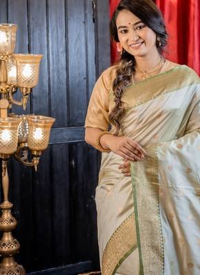 green hand woven katan silk blend zari woven all seasons sarees 2