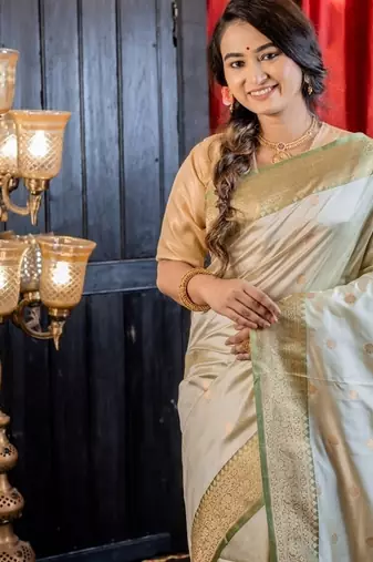 green hand woven katan silk blend zari woven all seasons sarees