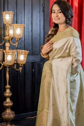 green hand woven katan silk blend zari woven all seasons sarees