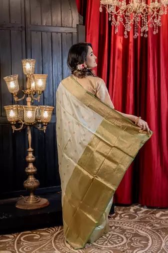 green hand woven katan silk blend zari woven all seasons sarees