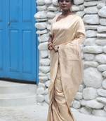 brown woven katan silk blend saree