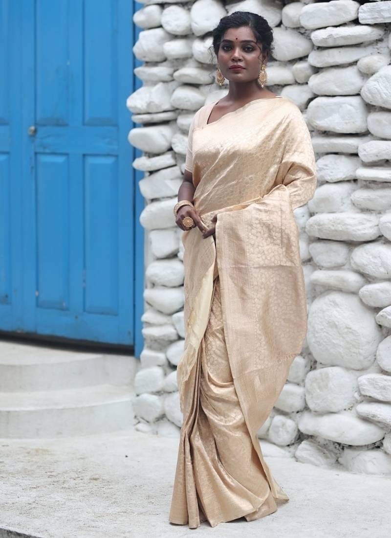 brown woven katan silk blend saree