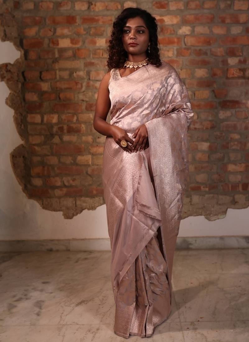 grey woven katan silk blend saree