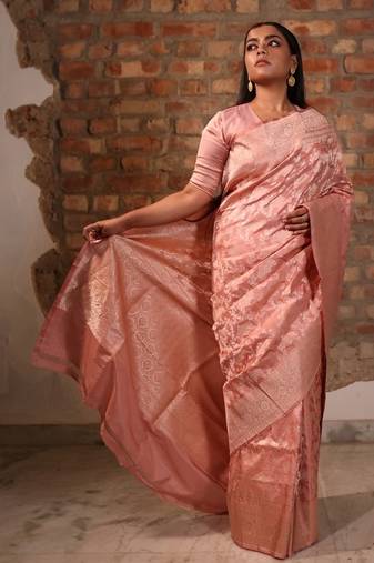 pink woven katan silk blend saree