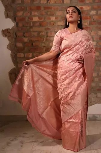 pink woven katan silk blend saree