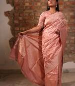 pink woven katan silk blend saree