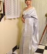 grey hand woven katan silk blend saree