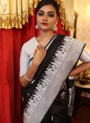 black hand woven katan silk blend zari woven all seasons sarees 2