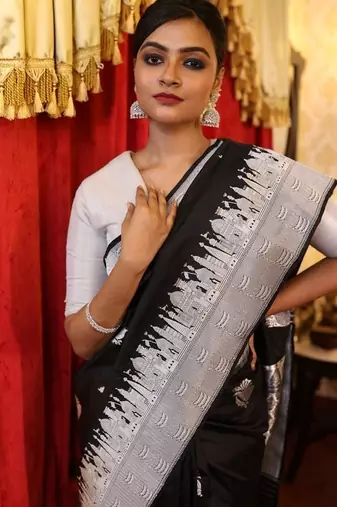 black hand woven katan silk blend zari woven all seasons sarees