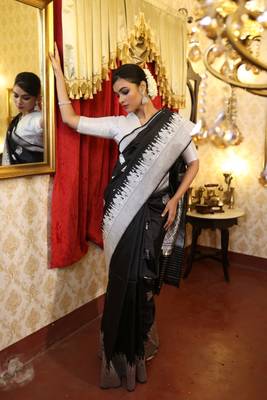black hand woven katan silk blend zari woven all seasons sarees 3