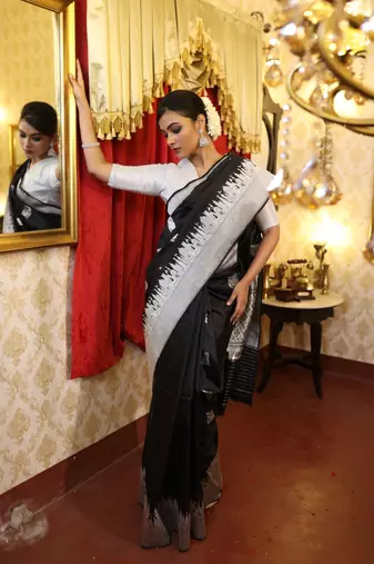 black hand woven katan silk blend zari woven all seasons sarees