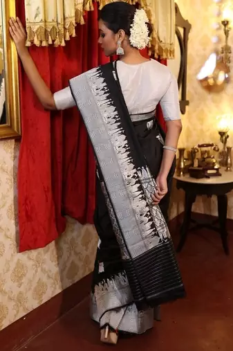 black hand woven katan silk blend zari woven all seasons sarees