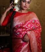 pink woven katan silk blend saree