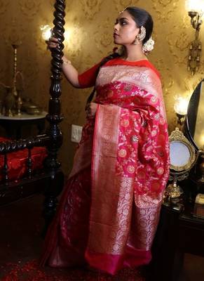 pink woven katan silk blend zari woven all seasons sarees 3