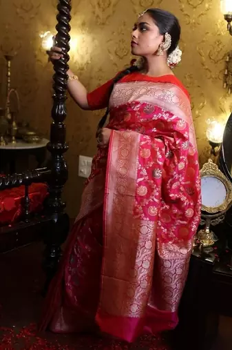 pink woven katan silk blend zari woven all seasons sarees