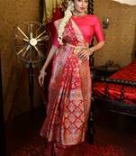 red woven katan silk blend saree