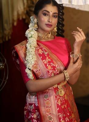 red woven katan silk blend zari woven all seasons sarees 2