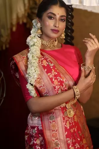 red woven katan silk blend zari woven all seasons sarees