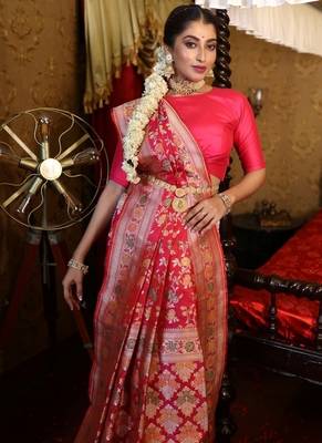 red woven katan silk blend zari woven all seasons sarees 3