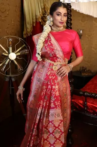 red woven katan silk blend zari woven all seasons sarees