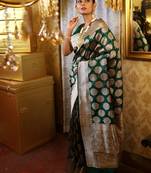green woven katan silk blend saree