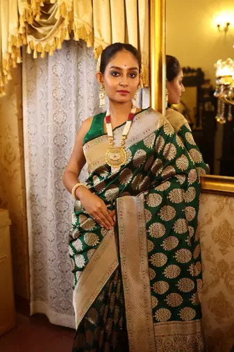 green woven katan silk blend zari woven all seasons sarees