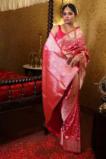 red woven katan silk blend saree