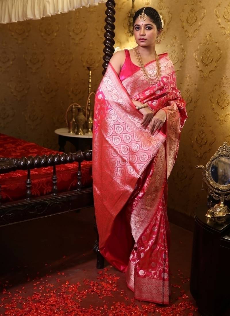 red woven katan silk blend saree