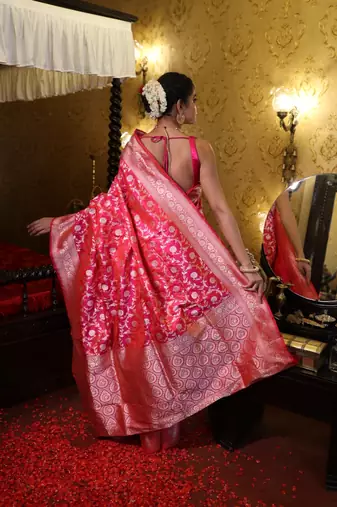 red woven katan silk blend zari woven all seasons sarees