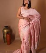 pink hand woven silk blend saree