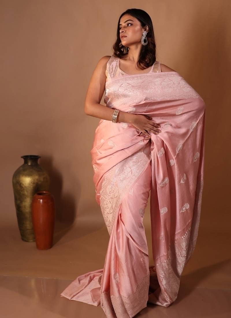 pink hand woven silk blend saree