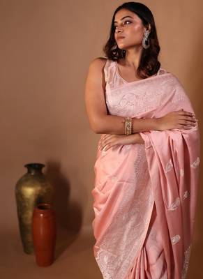 pink hand woven silk blend zari woven all seasons sarees 2