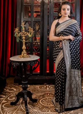 black woven georgette zari woven all seasons sarees 1
