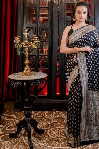 black woven georgette saree