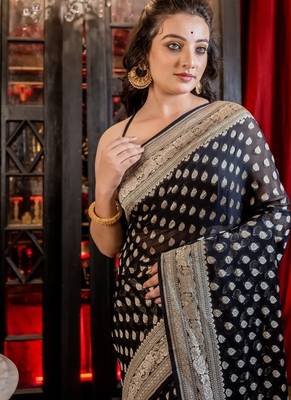 black woven georgette zari woven all seasons sarees 2