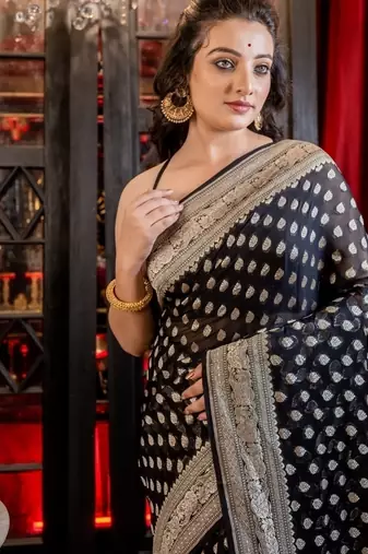 black woven georgette zari woven all seasons sarees