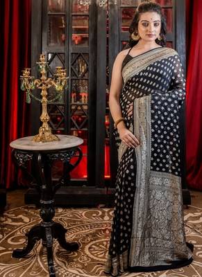 black woven georgette zari woven all seasons sarees 3