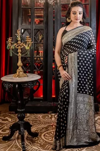 black woven georgette zari woven all seasons sarees