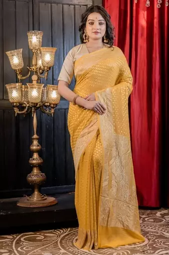 yellow woven georgette saree