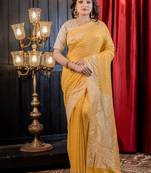 yellow woven georgette saree