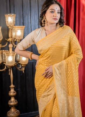 yellow woven georgette zari woven all seasons sarees 2