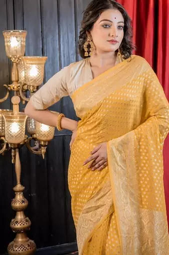 yellow woven georgette zari woven all seasons sarees